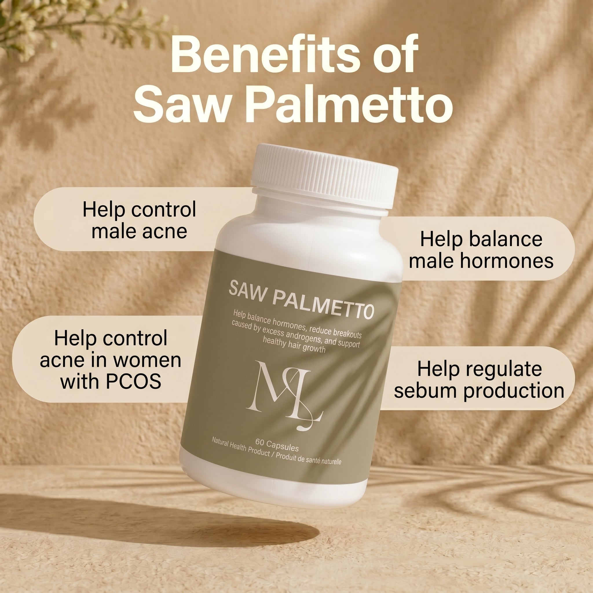 ML Saw Palmetto - Hormonal Acne &amp; Hair Support | DHT Blocker Supplement for Women &amp; Men - ML Aesthetic Clinic