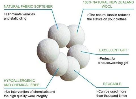 Updated Version(Made of The Latest Shearing) Wool Dryer Balls Pack of 6 XL,Premium Reusable New Zealand Natural Fabric Softener,Saves Drying Time, Handmade Dryer Balls