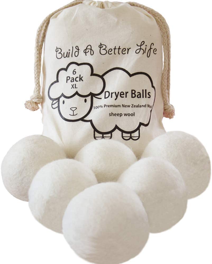 Updated Version(Made of The Latest Shearing) Wool Dryer Balls Pack of 6 XL,Premium Reusable New Zealand Natural Fabric Softener,Saves Drying Time, Handmade Dryer Balls
